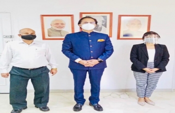 Amb Abhishek Singh received Ms Maria Gomez, working in Venezuelan Ministry of Foreign Affairs who is going to India to pursue her Ph.D at Osmania University under ICCR Scholarship on the topic 'India-Latin America Cultural Relations'